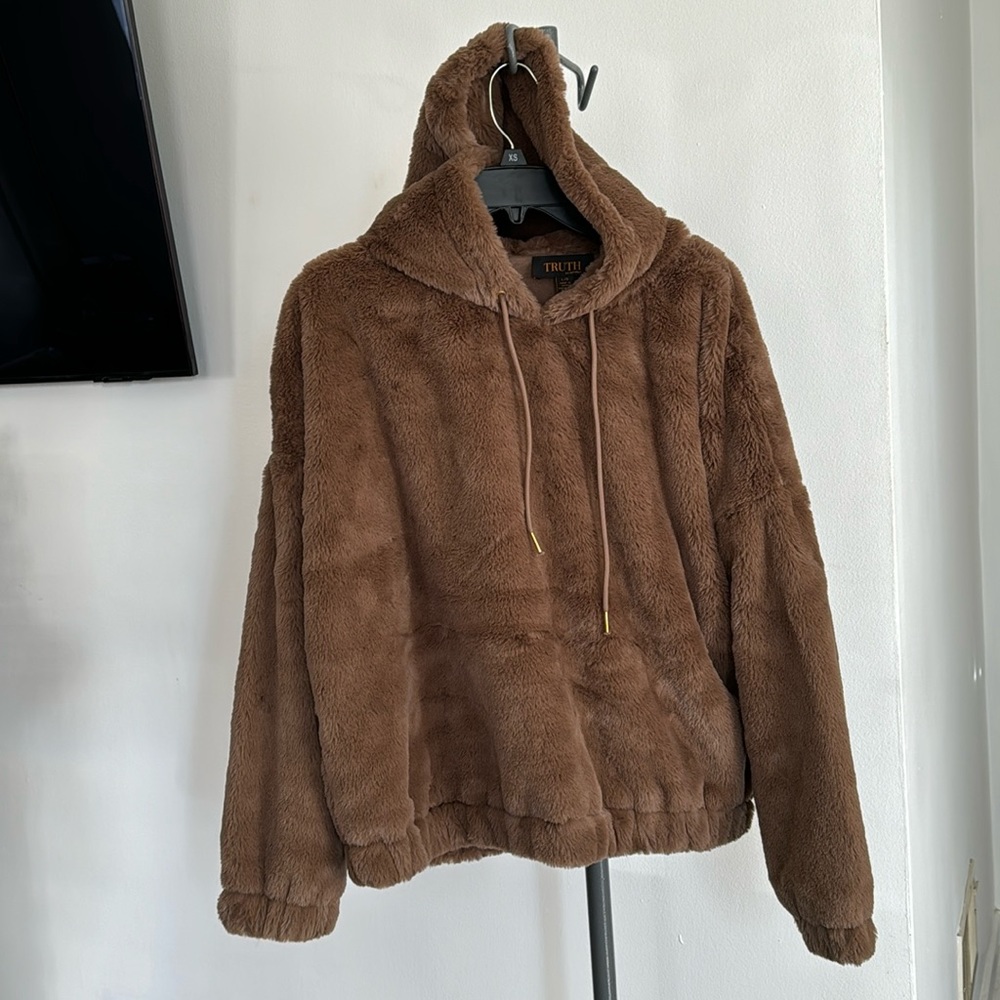 Faux Fur Hooded Top brown 🤎